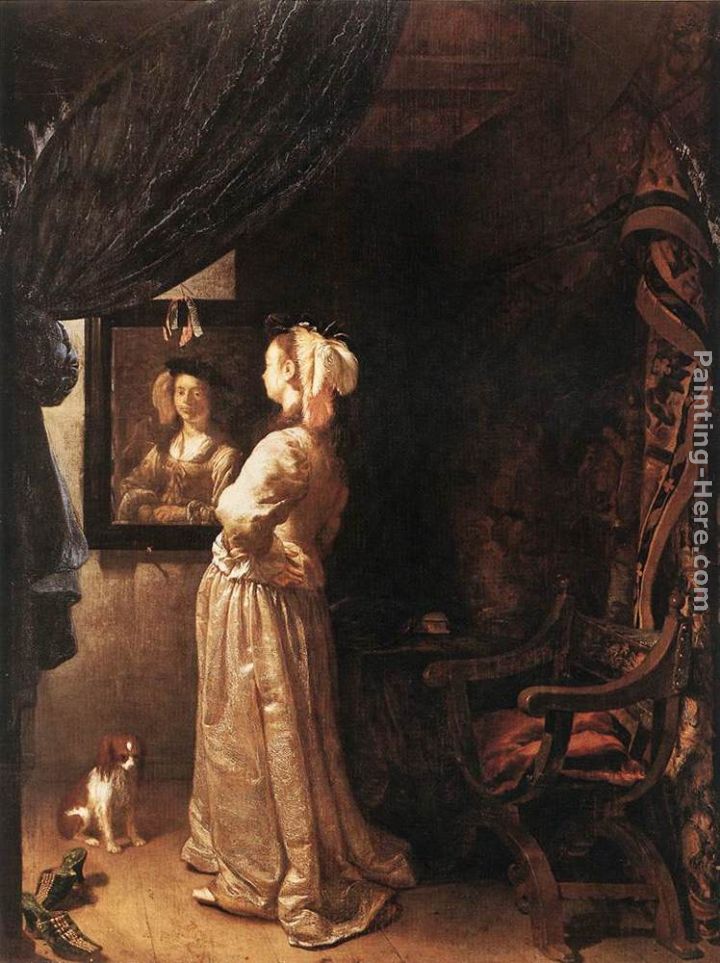 Woman before the mirror - detail painting - Frans van Mieris Woman before the mirror - detail art painting